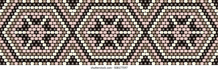 Trendy, modern ethnic  beaded, border, pattern, embroidery cross, diamonds, stripe
