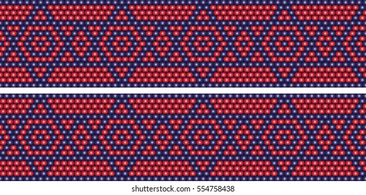 Trendy, modern ethnic  beaded, border, pattern, embroidery cross, diamonds, stripe
