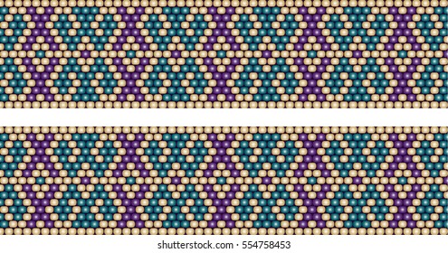 Trendy, modern ethnic  beaded, border, pattern, embroidery cross, diamonds, stripe