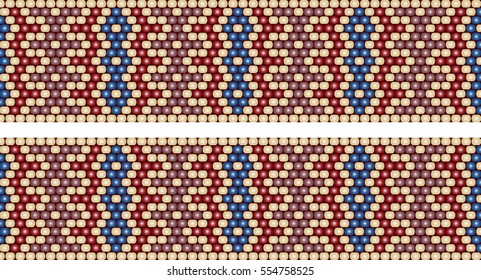 Trendy, modern ethnic  beaded, border, pattern, embroidery cross, diamonds, stripe