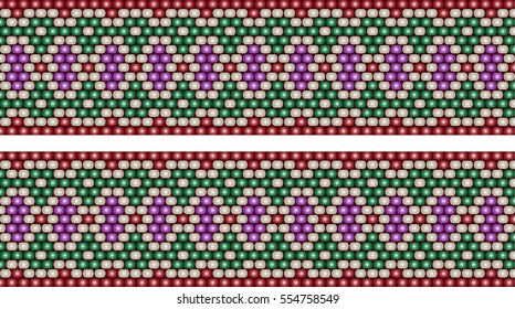 Trendy, modern ethnic  beaded, border, pattern, embroidery cross, diamonds, stripe