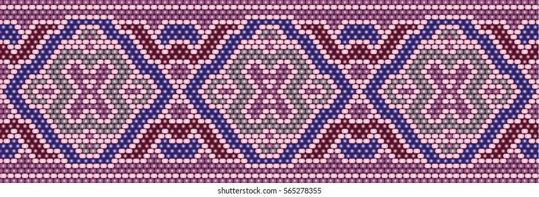 Trendy modern ethnic  beaded border pattern, embroidery cross, diamonds, stripe