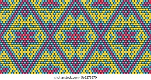 Trendy modern ethnic  beaded border pattern, embroidery cross, diamonds, stripe