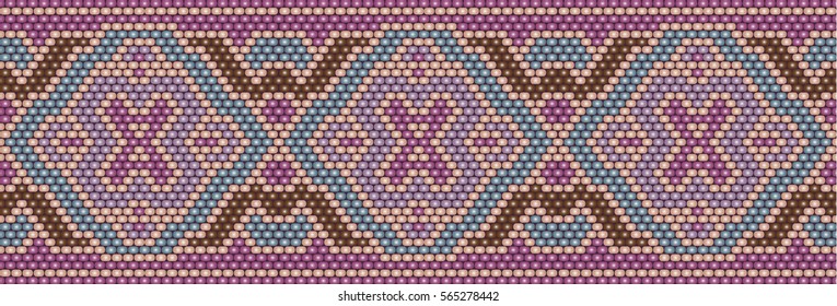 Trendy modern ethnic  beaded border pattern, embroidery cross, diamonds, stripe