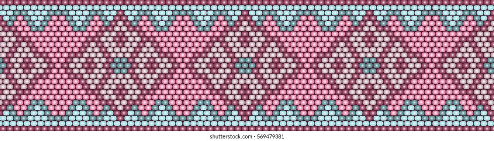 Trendy modern ethnic  beaded border, pattern embroidery cross, diamonds stripe