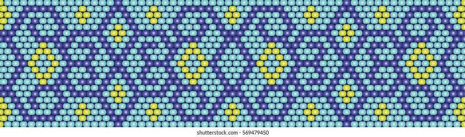 Trendy modern ethnic  beaded border, pattern embroidery cross, diamonds stripe