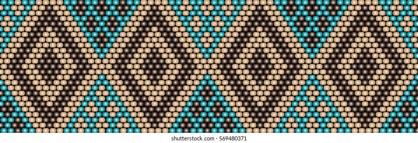 Trendy modern ethnic  beaded border, pattern embroidery cross, diamonds stripe