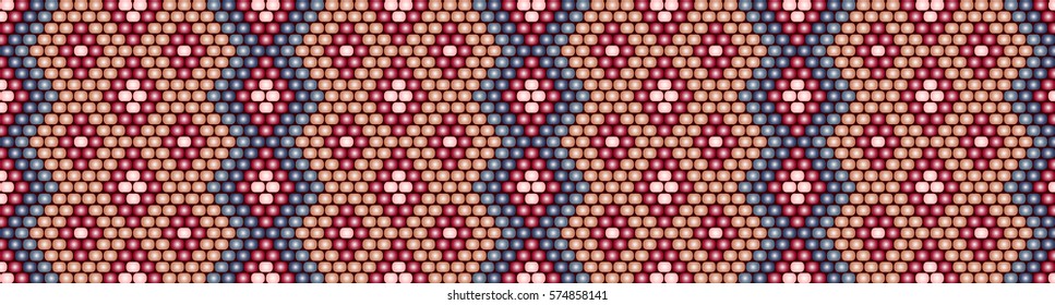 Trendy modern ethnic  beaded border, pattern embroidery cross, diamonds stripe