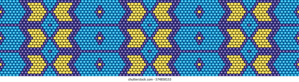 Trendy modern ethnic  beaded border, pattern embroidery cross, diamonds stripe