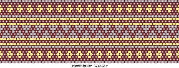 Trendy modern ethnic  beaded border, pattern embroidery cross, diamonds stripe