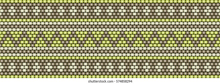 Trendy modern ethnic  beaded border, pattern embroidery cross, diamonds stripe