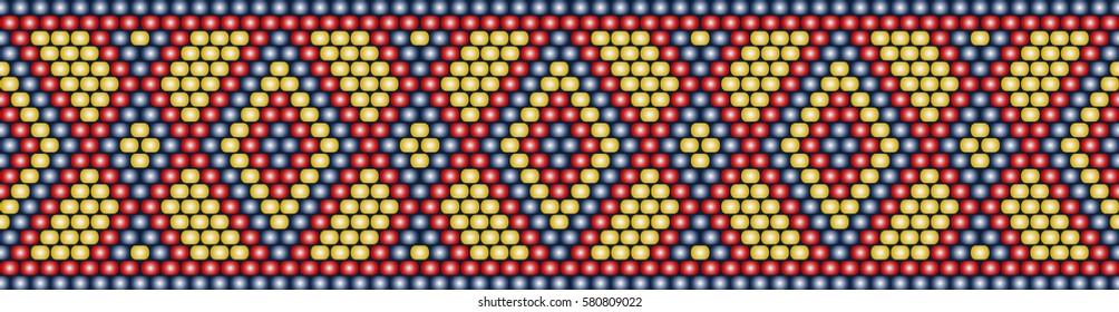 Trendy modern ethnic  beaded border, pattern embroidery cross, diamonds stripe