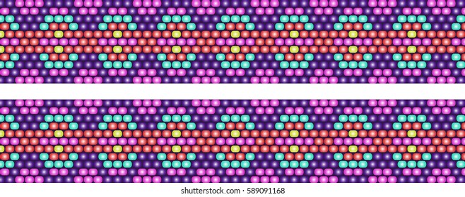 Trendy modern ethnic  beaded border, pattern embroidery cross, diamonds stripe