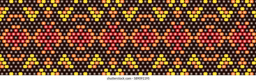Trendy modern ethnic  beaded border, pattern embroidery cross, diamonds stripe