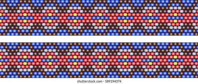 Trendy modern ethnic  beaded border, pattern embroidery cross, diamonds stripe
