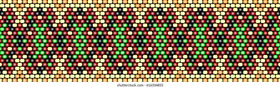 Trendy modern ethnic  beaded border, pattern embroidery cross, diamonds stripe