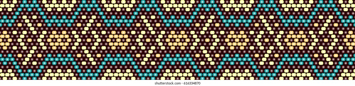 Trendy modern ethnic  beaded border, pattern embroidery cross, diamonds stripe