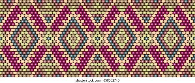 Trendy, modern ethnic  beaded, border, pattern, embroidery cross, diamonds, stripe