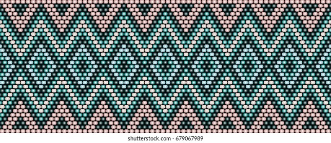 Trendy modern ethnic  beaded border, pattern embroidery cross, diamonds stripe