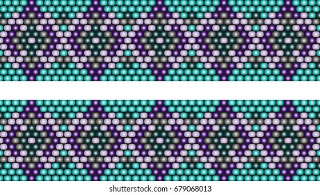 Trendy modern ethnic  beaded border, pattern embroidery cross, diamonds stripe