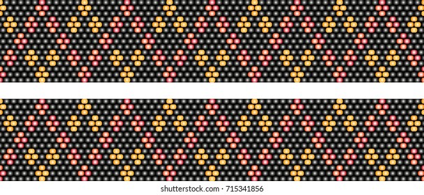 Trendy modern ethnic  beaded border, pattern embroidery cross, diamonds stripe