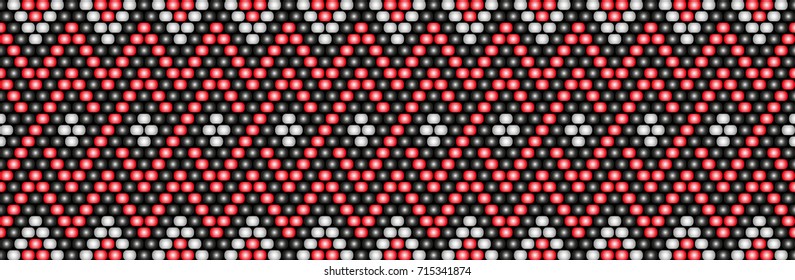 Trendy modern ethnic  beaded border, pattern embroidery cross, diamonds stripe