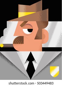 Trendy modern flat illustration of detective man / inspector / police man with noise texture