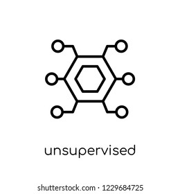 Trendy modern flat linear vector unsupervised learning icon on white background from thin line Artificial Intelligence, Future Technology collection, outline vector