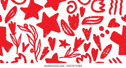 Patrón floral moderno y de moda. Grunge, textura de elementos en mal estado. Vector patrón sin fisuras. Para impresión, diseño, papel pintado, tela, papel, etc.