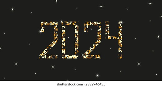 Trendy modern Glitter concept of 2024 Happy New Year. Luxury Design calendar template with text 2024. Minimalistic contemporary background of cover for banner, card and poster. Vector art.