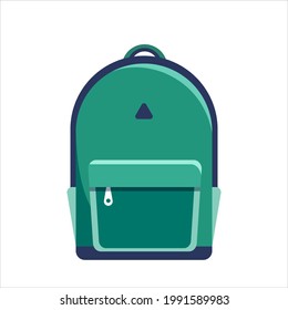 Trendy modern green backpack isolated on white background. Rucksack, knapsack, bag icon. Vector illustration in flat style