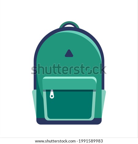 Trendy modern green backpack isolated on white background. Rucksack, knapsack, bag icon. Vector illustration in flat style