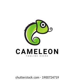 trendy and modern green chameleon logo
