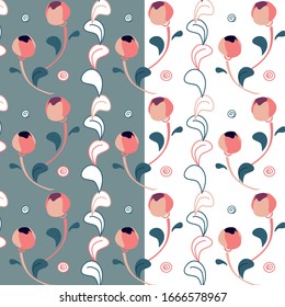 Trendy modern hand draw background on top with beautiful blowing pink tulip leaves and garden flowers seamless pattern vector for fashion,fabric,and all prints.