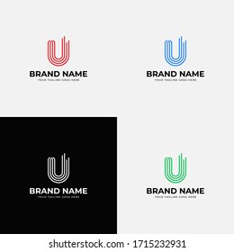Trendy Modern Line Brush Initial U Letter Logo With color variations. Line Letter Symbol Vector Illustration for business or corporate identity.