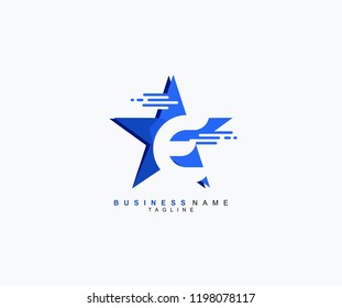 Logotipo moderno de moda Letra inicial E Estrella azul aislada