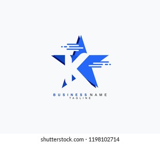 Trendy Modern Logo Initial Letter K Isolated Blue Star