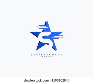 Trendy Modern Logo Initial Letter S Isolated Blue Star