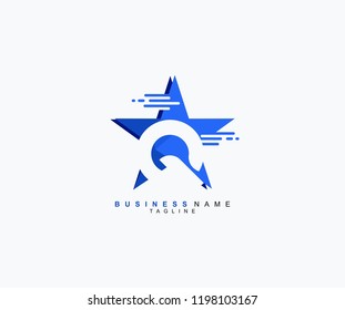 Trendy Modern Logo Initial Letter Q Isolated Blue Star