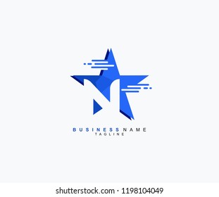 Trendy Modern Logo Initial Letter N Isolated Blue Star