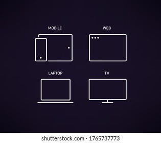Trendy modern media icons vector set. Web, mobile, tv, laptop