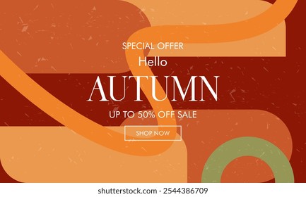 Trendy Modern Minimalist Abstract Geometric Autumn Sale Pattern Banner Background in Retro Style for Advertising, Social Media, and Posters.