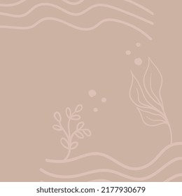 Trendy modern organic background with copy space text. Aesthetic nature design with abstract shapes and leaves. Editable vector template.