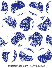 Trendy modern pattern with plant and geometric elements. Fragments of corals on a white background. Vector seamless pattern.