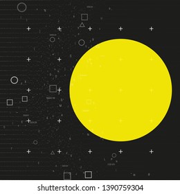 Trendy modern science or technology 3d background with dynamic particles. Cyberspace grid. Futuristic connection structure with yellow banner for chemistry and science concepts. Vector illustration