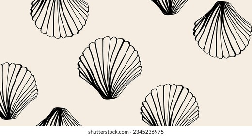 Trendy modern Seashells seamless pattern. Fashion template for design.
