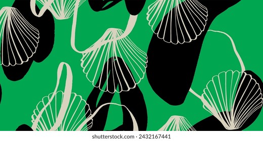 Trendy modern Seashells seamless pattern. Fashion template for design.
