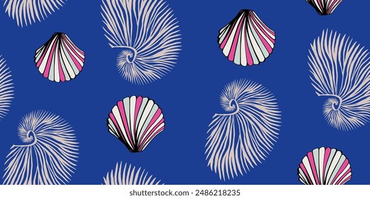 Trendy modern Seashells seamless pattern. Fashion template for design.

