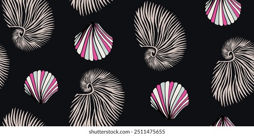 Trendy modern Seashells seamless pattern. Fashion template for design.

