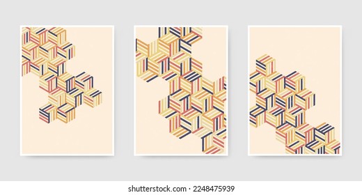Trendy modern set of minimalistic vector geometric compositions.Design for postcard,brochure,cover,banner.